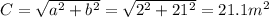 C=\sqrt{a^2+b^2}=\sqrt{2^2+21^2}=21.1m^2