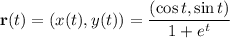 \mathbf r(t)=(x(t),y(t))=\dfrac{(\cos t,\sin t)}{1+e^t}