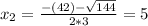 x_{2} = \frac{-(42) - \sqrt{144}}{2*3} = 5