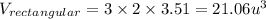 V_{rectangular}=3 \times 2 \times 3.51 = 21.06 u^{3}