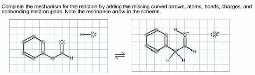 Complete the mechanism for the reaction by adding the missing curved arrows, atoms, bonds, charges,