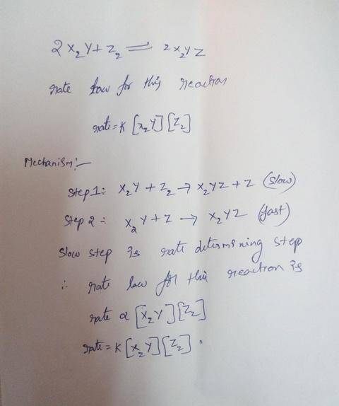 Consider the reaction 2X2Y+Z2⇌2X2YZ which has a rate law of rate= k[X2Y][Z2] Select a possible mecha
