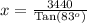 x=\frac{3440}{\text{Tan}(83^o)}