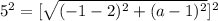 5^2 = [\sqrt{(-1-2)^2 + (a-1)^2}]^2