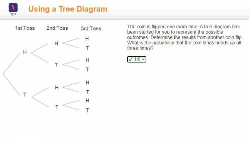 The coin is flipped one more time. A tree diagram has been started for you to represent the possible