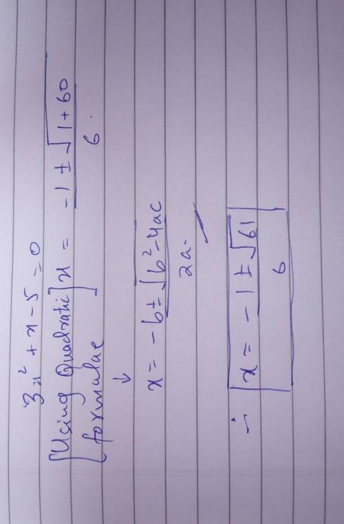 Solve the quadratic fraction 3x^2+x-5=0