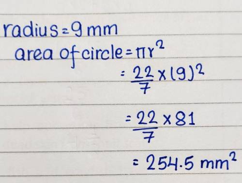Can someone plz help me? i need to find the area of a 9mm circle and round my answer to the nearest