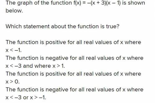 Which statement about the function is true? O The function is positive for all real values of x wher