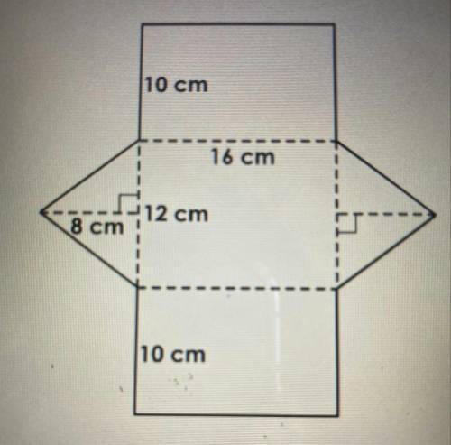 What is the surface area of the triangular prism represented by the net below?640 cm210 cm608 cm2---