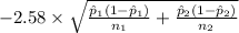 -2.58 \times {\sqrt{\frac{\hat p_1(1-\hat p_1)}{n_1}+\frac{\hat p_2(1-\hat p_2)}{n_2} } }