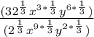 \frac{(32^\frac{1}{3}x^{3*\frac{1}{3}}y^{6*\frac{1}{3}})}{(2^\frac{1}{3}x^{9*\frac{1}{3}}y^{2*\frac{1}{3}})}