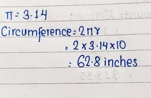 Please help! A circle has a diameter of 20 inches. What is the approximate circumference of the circ