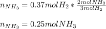 n_{NH_3}=0.37molH_2 *\frac{2molNH_3}{3molH_2} \\\\n_{NH_3}=0.25molNH_3
