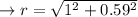 \to r = \sqrt{1^2 + 0.59^2}\\\\