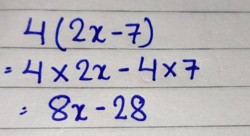Simplify the expression: 4(2x-7) * 6x-7 08x-7 0 2x-28 8x-28