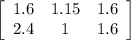 \left[\begin{array}{ccc}1.6&1.15&1.6\\2.4&1&1.6\end{array}\right]