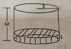 A cylindrical tank (with dimensions shown below) contains water that is 1-foot deep. If water is pou