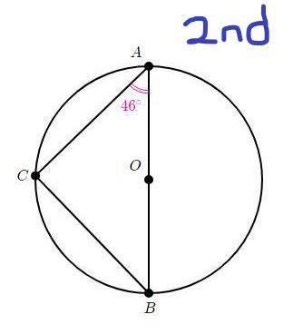 Angle C is inscribed in circle O. AB is a diameter of circle O. what is angle b