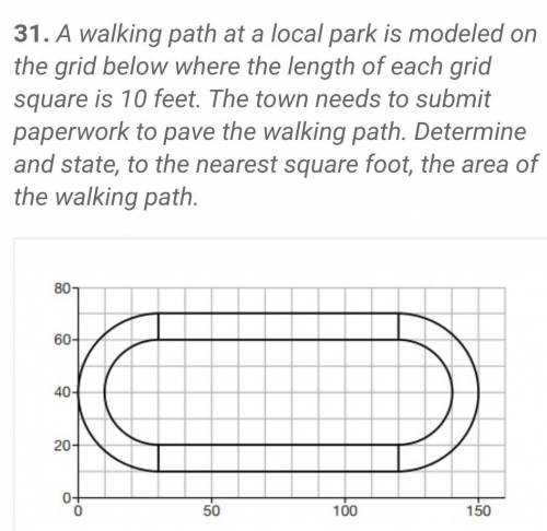 A walking path at a local park is modeled on the grid below where the length of each grid square is