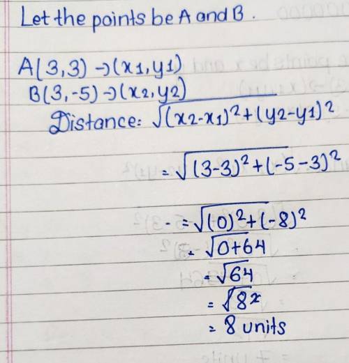 What is the distance between the pair of points. (3, 3) and (3, −5)