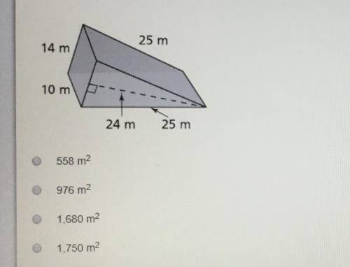 62 1 point What is the surface area of the triangular prism shown in the picture? Remember a triangu