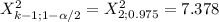 X^2_{k-1;1-\alpha /2}= X^2_{2;0.975}= 7.378