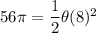 56\pi=\dfrac{1}{2}\theta (8)^2