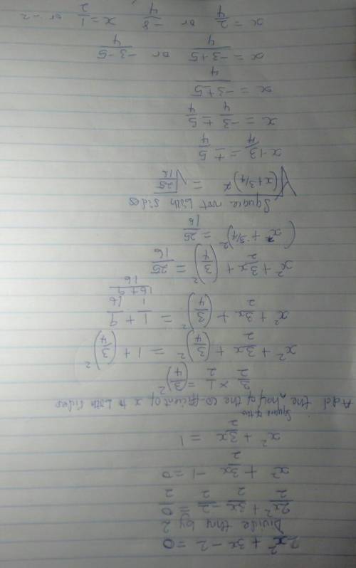 Rewrite the function by completing the square. f(x)= 2x^{2}+3x-2 Please help