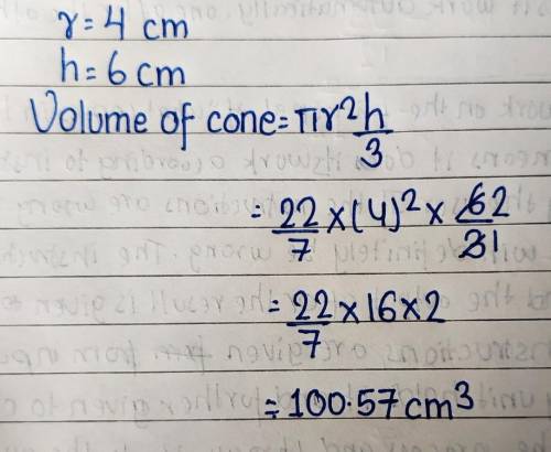 R=4 cm; h=6 cm what the volume of the cone