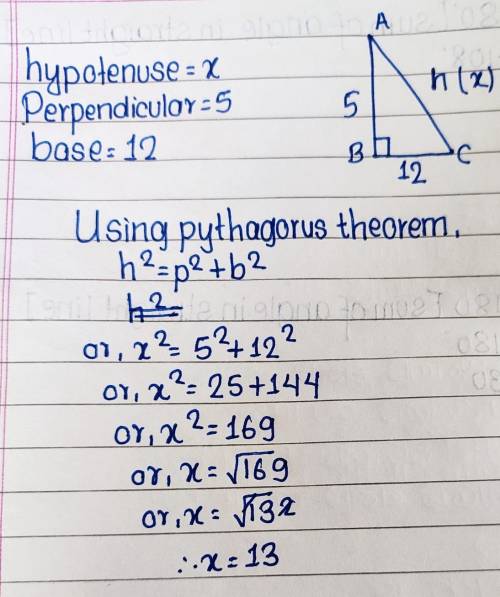 What is the length of the unknown side of the right triangle? A right triangle with hypotenuse x and