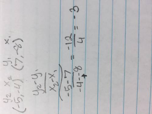 Determine the slope.(-5,-4) and (7,-8)