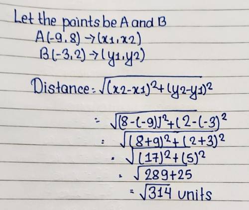 Whats the distance between the following points? -9,8 -3,2