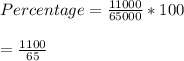 Percentage=\frac{11000}{65000}*100\\\\=\frac{1100}{65}\\\\