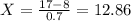 X = \frac{17-8}{0.7} = 12.86