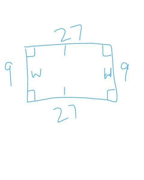 If a rectangle has a permeter of 72 yards and it’s width is 9 yards what is the length of the missin