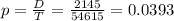 p = \frac{D}{T} = \frac{2145}{54615} = 0.0393