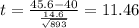 t=\frac{45.6-40}{\frac{14.6}{\sqrt{893}}}=11.46