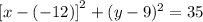 \left [ x-(-12) \right ]^2+(y-9)^2=35