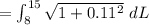 =\int_{8}^{15}\sqrt{1+0.11^2}\ dL