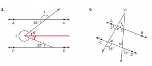 AB is parallel to CD . Find the measure of each numbered angle. I NEED HELP ON 8 AND 9 ASAP