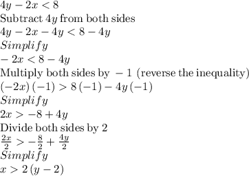 4y-2x-\frac{8}{2}+\frac{4y}{2}\\Simplify\\x2\left(y-2\right)