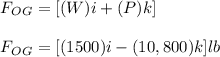 F_O_G = [ ( W ) i + ( P ) k ]\\\\F_O_G = [ (1500) i - ( 10,800 ) k ] lb