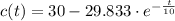 c(t) = 30 - 29.833\cdot e^{-\frac{t}{10} }