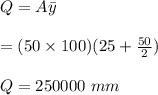 Q=A \bar y\\\\=(50 \times 100)(25 +\frac{50}{2} )\\\\Q=250000\ mm