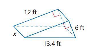 A bicycle ramp used for competitions is a triangle prism. The volume of the ramp is 313.2 cubic feet