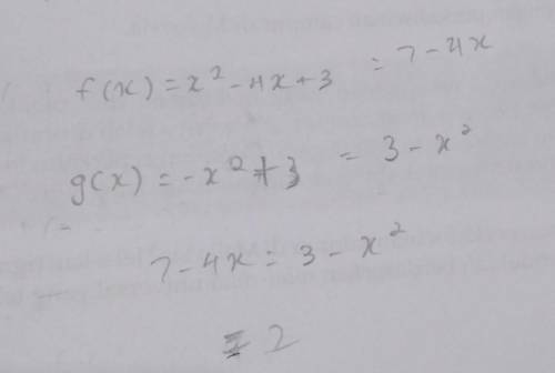 HELP PLEASE!

Graph the functions on the same coordinate plane.
f(x)=x^2−4x+3
g(x)=−x^2+3
What are t