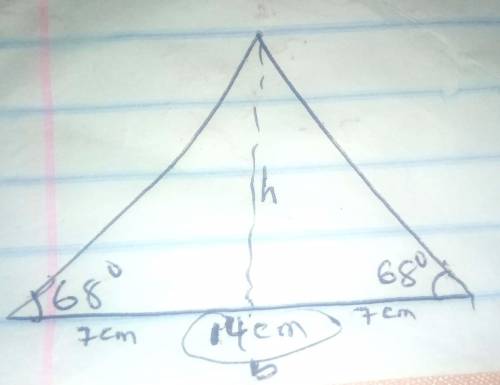 An isosceles triangle has a base whose length is 14 centimeters and whose base

angles each measure