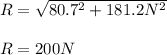 R=\sqrt{80.7^2+181.2N^2}\\\\R=200N