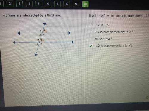 If angle 2 is congruent to angle 6, which must be true about angle 2