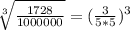 \sqrt[3]{\frac{1728}{1000000} } = (\frac{3}{5 * 5} )^{3}